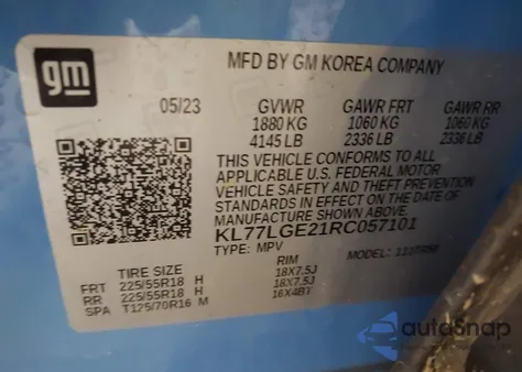 2024 Chevrolet Trax Fwd 1Rs from USA, damaged, VIN KL77LGE21RC057101